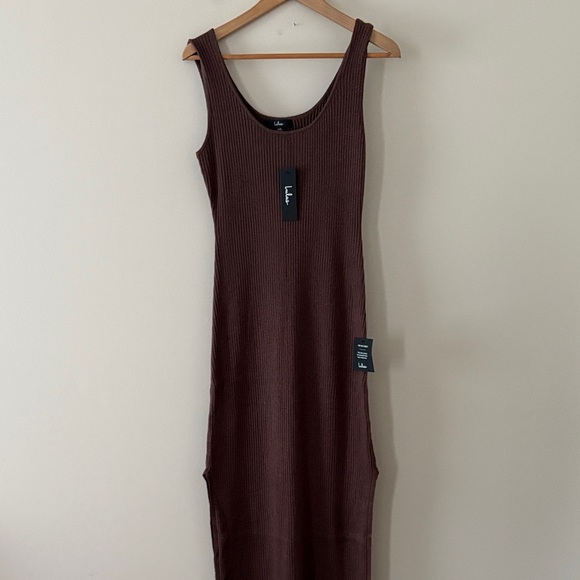 New Lulus Layer Lover Brown Ribbed Knit Tank Dress Sleeveless Side Slit Size XXL - Picture 2 of 10